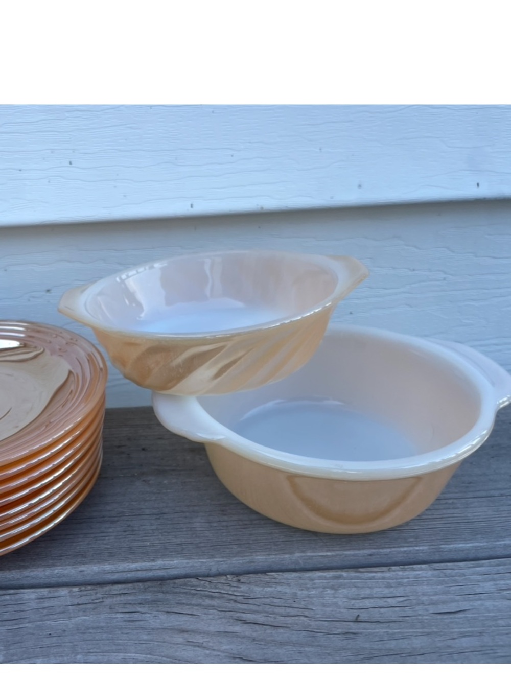 Anchor Hocking Fire King 5" Bowls w/Handles Peach Lustre (Lot of 2) Made In USA